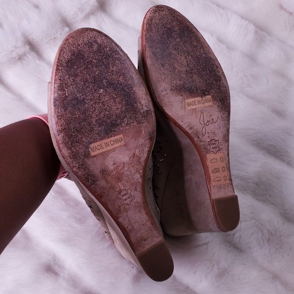 Joie Leather Wedge Peep Toe Tan Perforated 8.5 - 9 - Picture 9 of 10